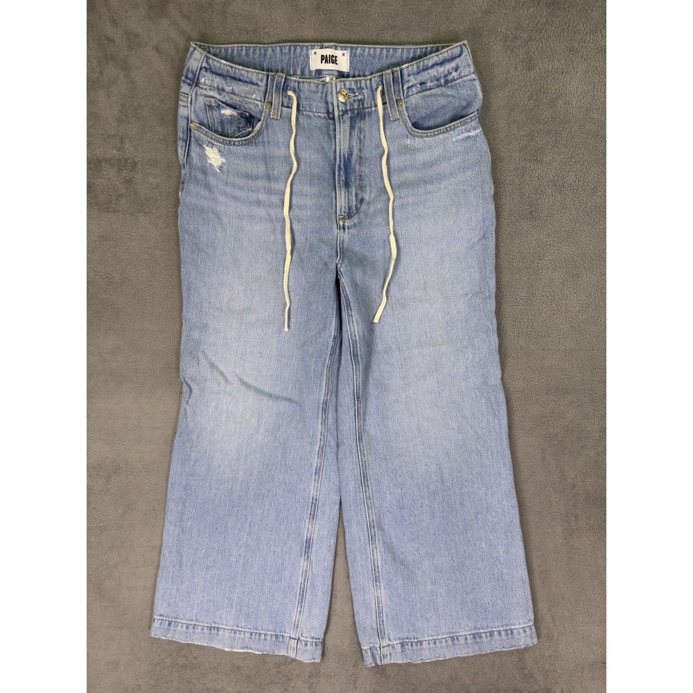 Paige Jeans Womens 28 Blue Light Wash High Rise Wide Leg Crop Drawstring